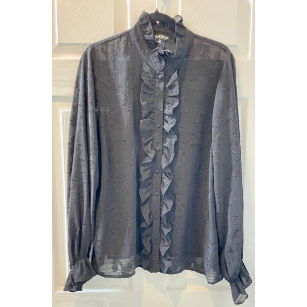 New! Unique Vintage Wm's Floral Black High Neck Ruffle Goth Blouse Sz 1X #